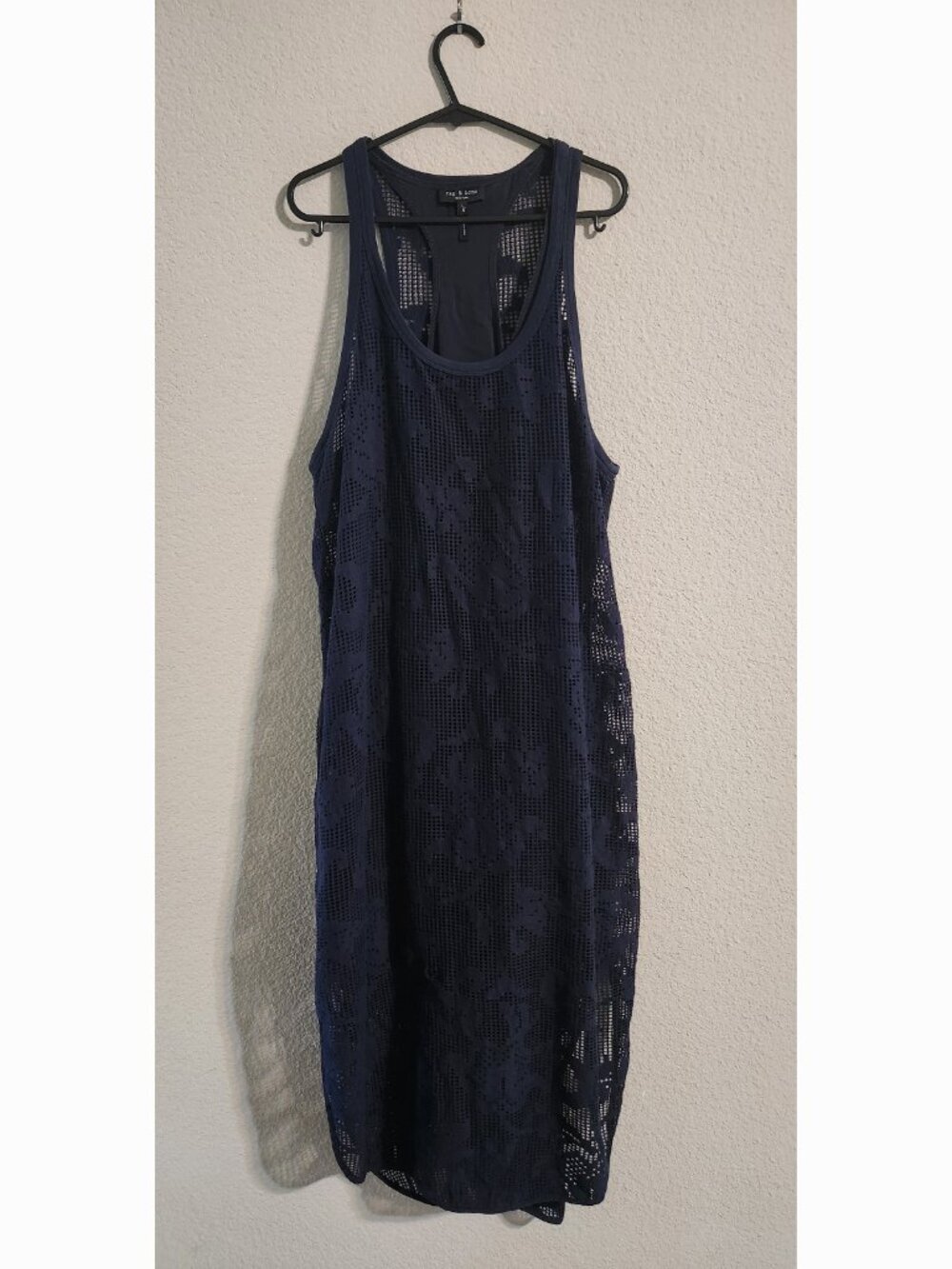 Rag & Bone Stella Floral Laser Cut Tank Dress with liner navy size large